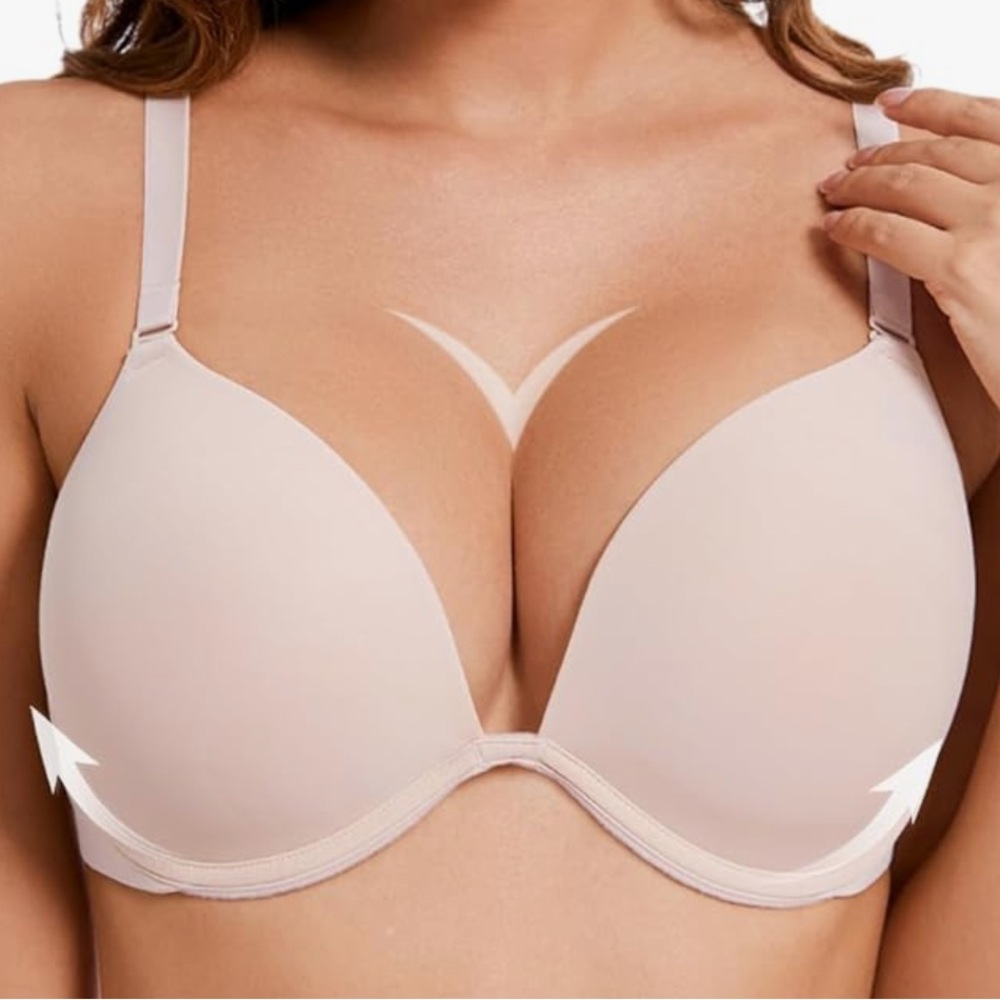 Padded Push Up Add 1 Cup Uplift Plunge T-Shirt Smooth Underwire Support Bra